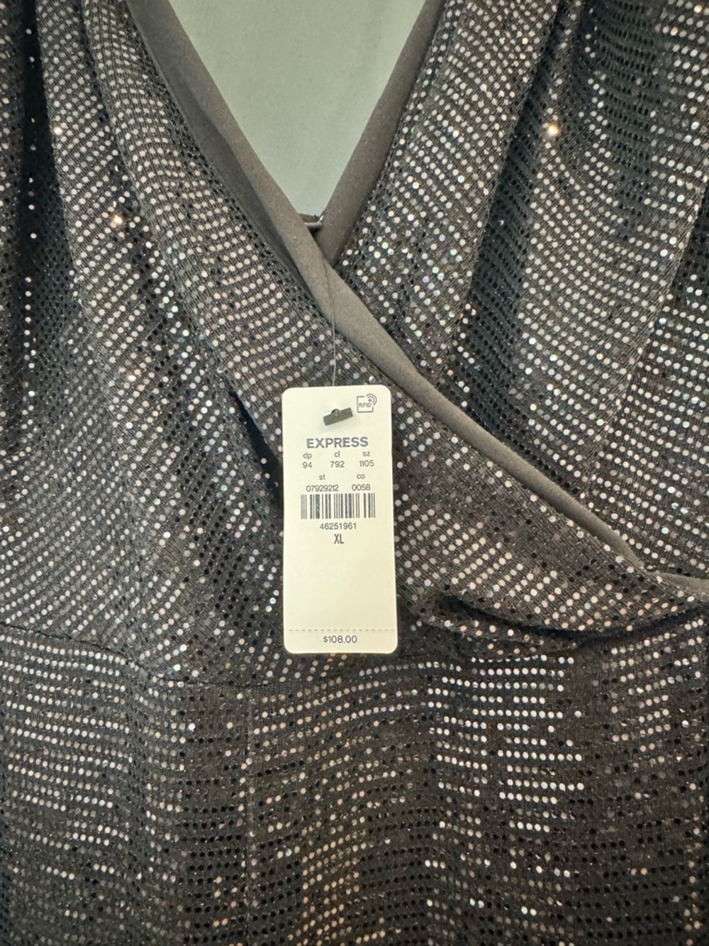 Express Black Sequin Wrap-Front Jumpsuit - Picture 3 of 3
